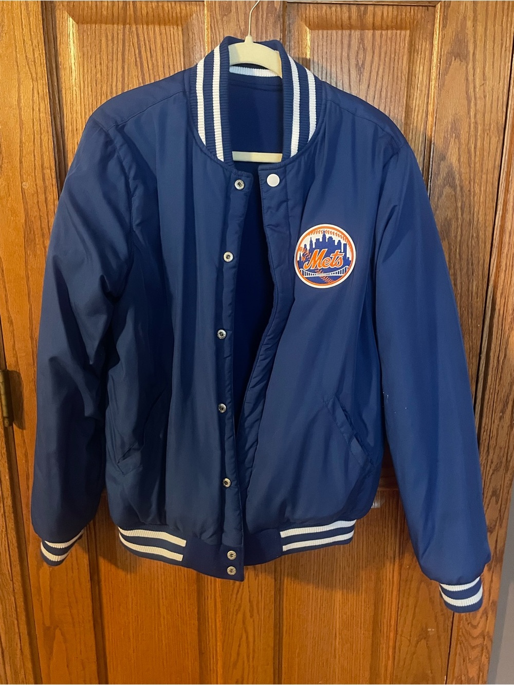 Men's Navy Bomber Puffer Jacket with Team Patch